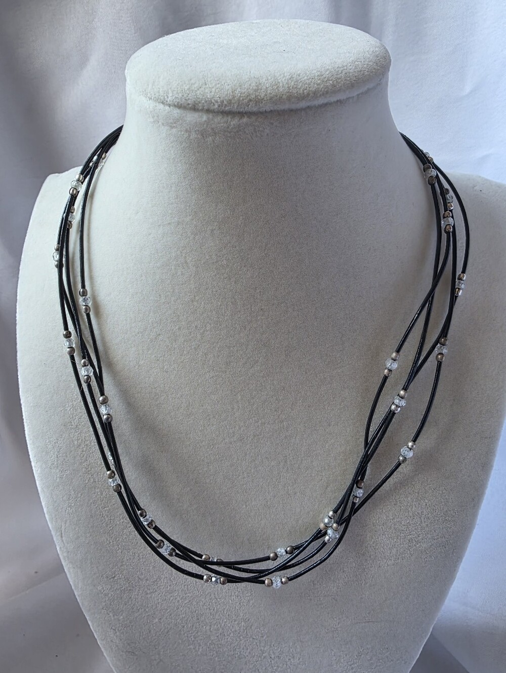 Silpada Sterling Silver Leather CZ Multi Strand Necklace
